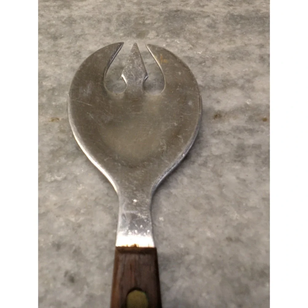 1 x Vintage MCM Teak SALAD SERVING Wood Handle Fork Japan Stainless Steel